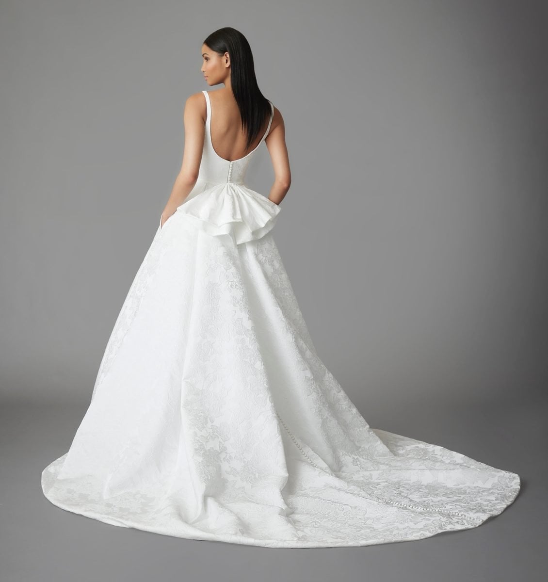 Allison Webb Palmer jacquard square neck ball gown with train