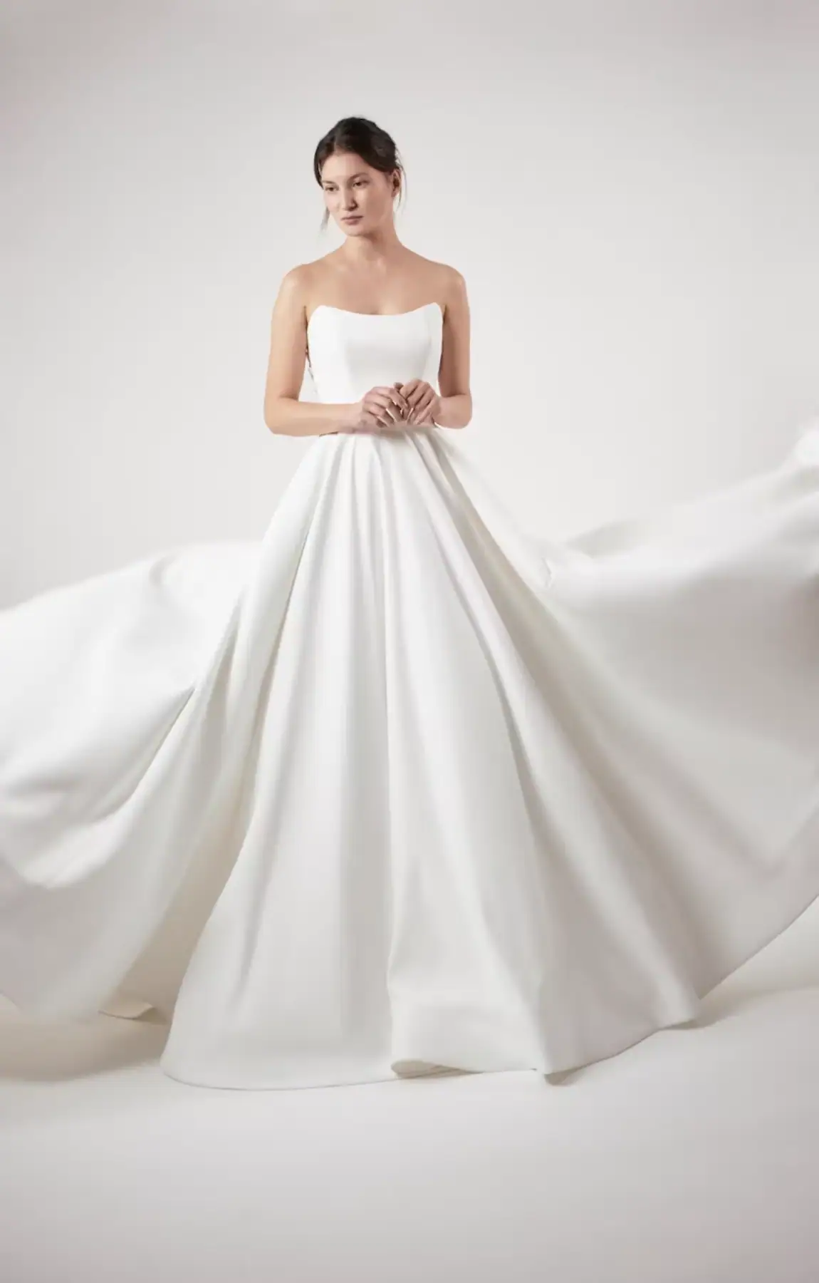 full front of alyne makayla ivory mikado ball gown wedding dress with a strapless neckline