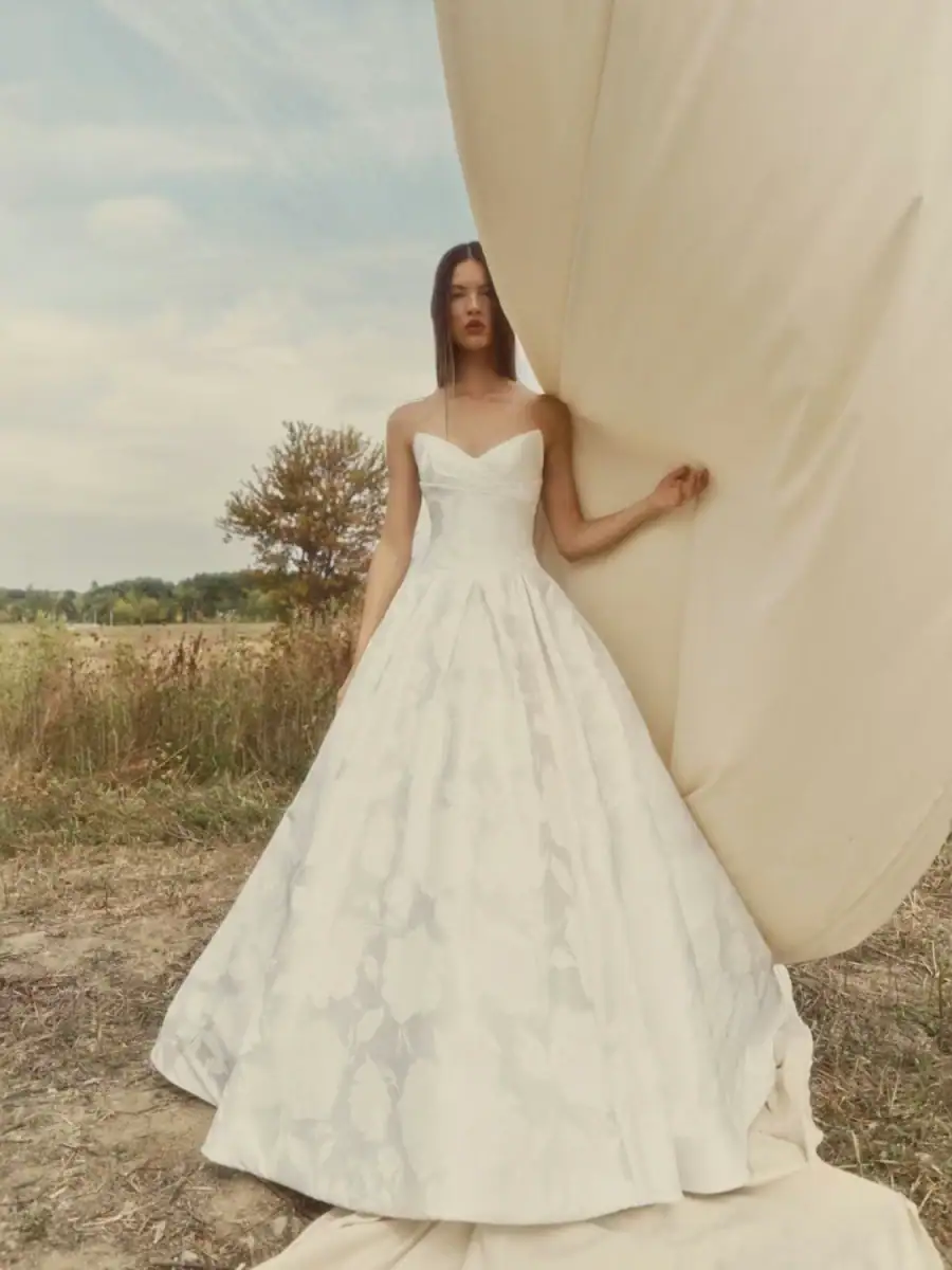 alyne floral printed ball gown wedding dress with strapless bodice