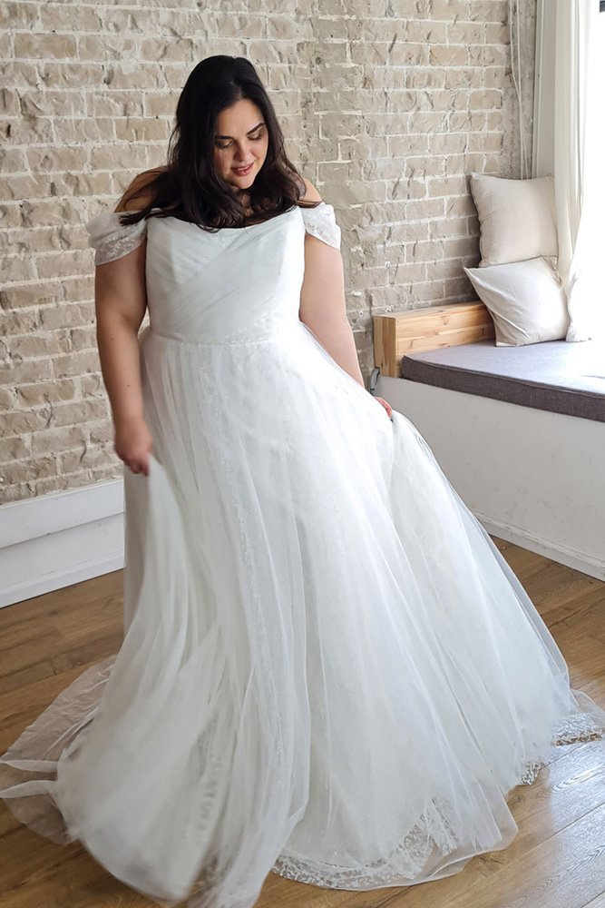 Off the shoulder plus size wedding dresses