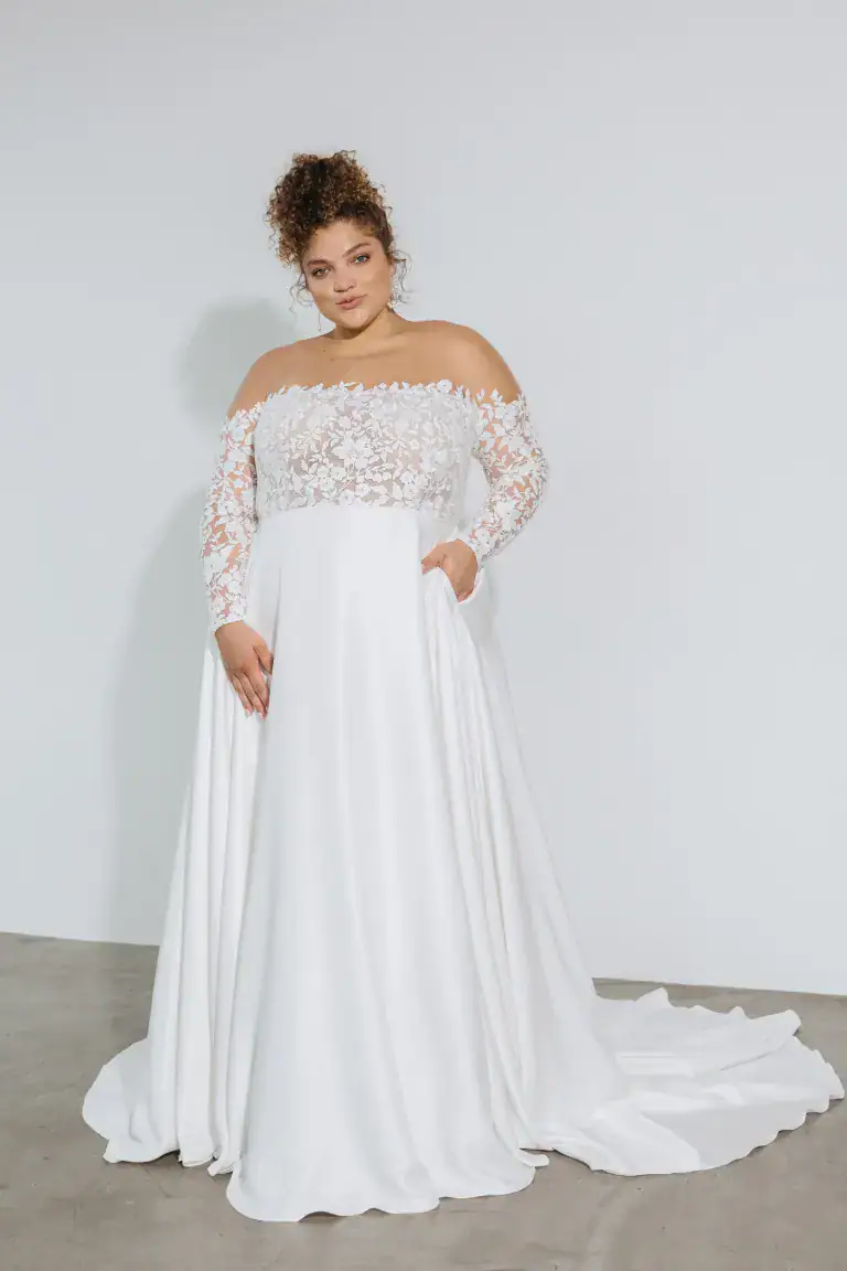 Off the shoulder plus size wedding dresses