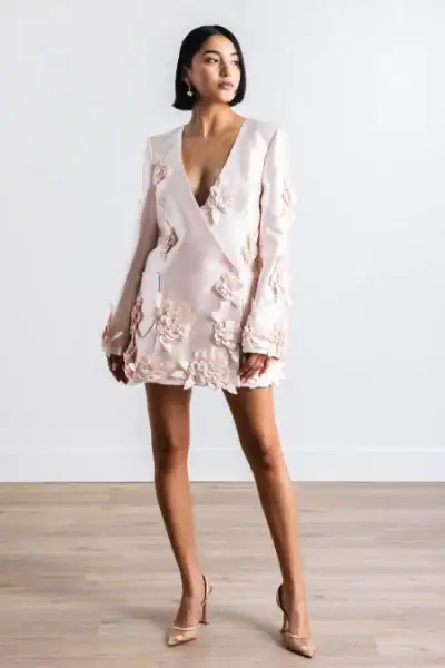 By Watters shortie dress with florals and long sleeves
