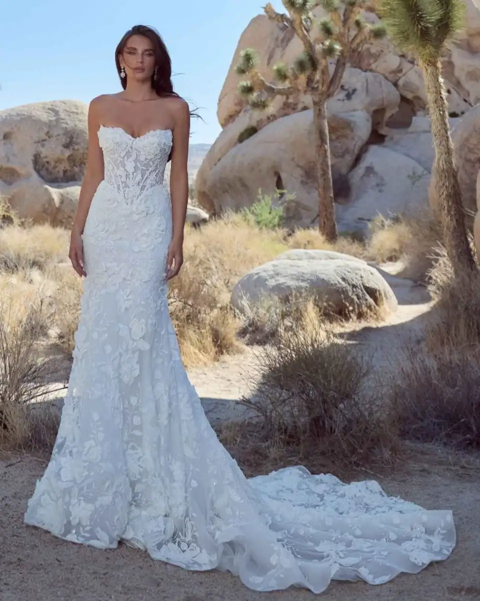 calla blanche lace fit and flare wedding dress with basque waist
