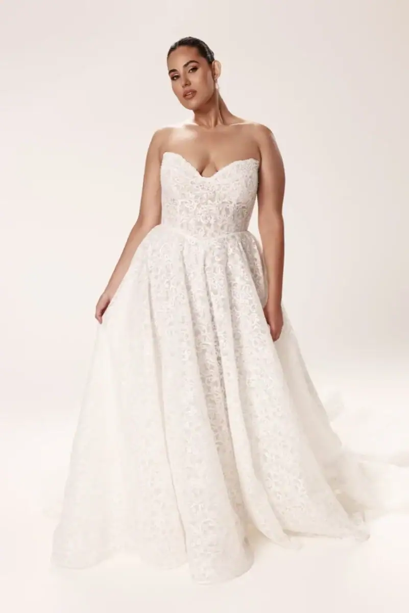 floral tulle a-line wedding dress with basque waist