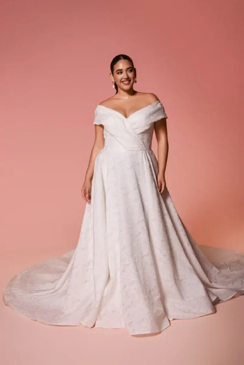 dany girl plus size wedding dress with v neckline and thick straps