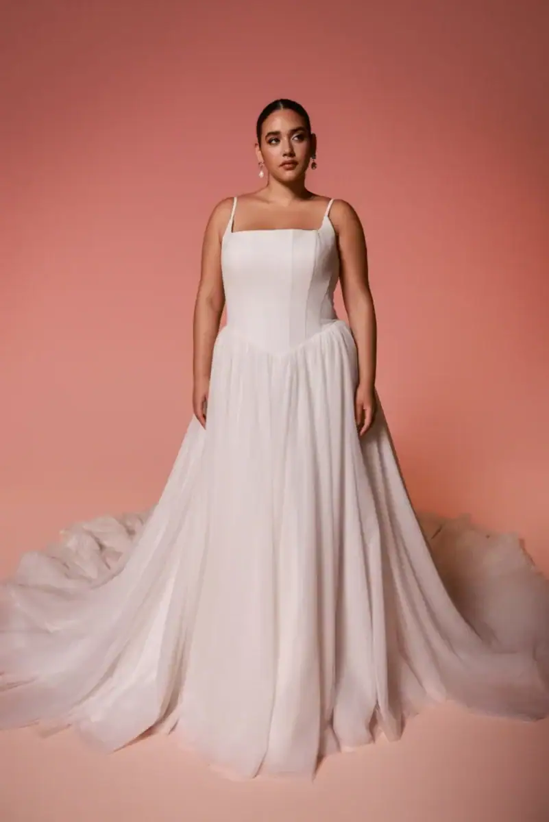 dany girl plus size wedding dress with basque waist and square neckline
