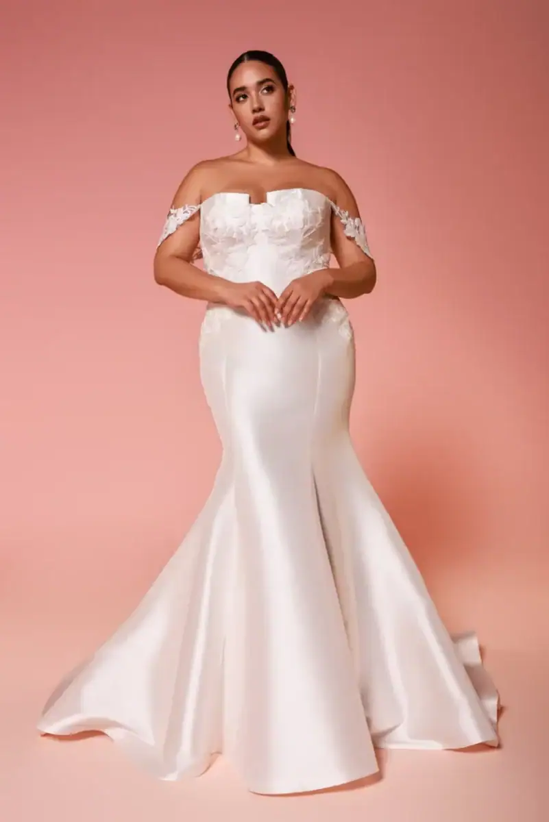 dany girl plus size wedding dress with appliques on the bodice and straps