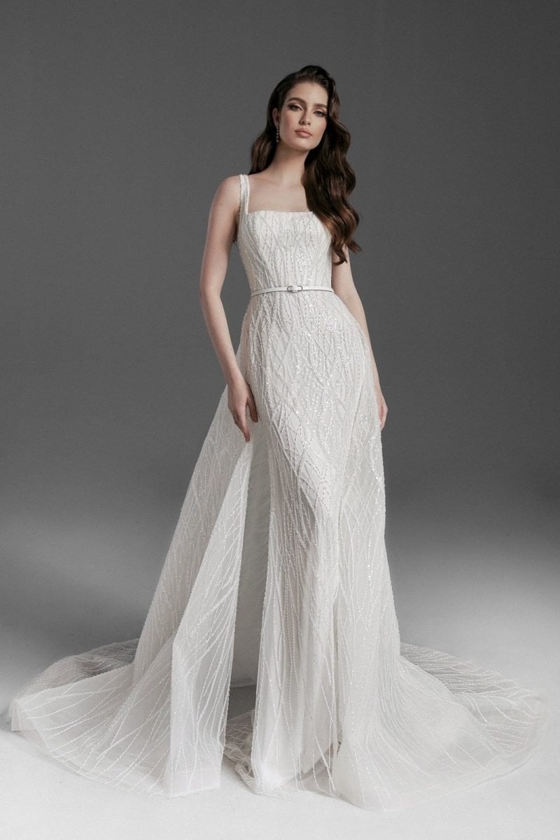 Dany Tabet Rita beaded, square neck fitted wedding dress