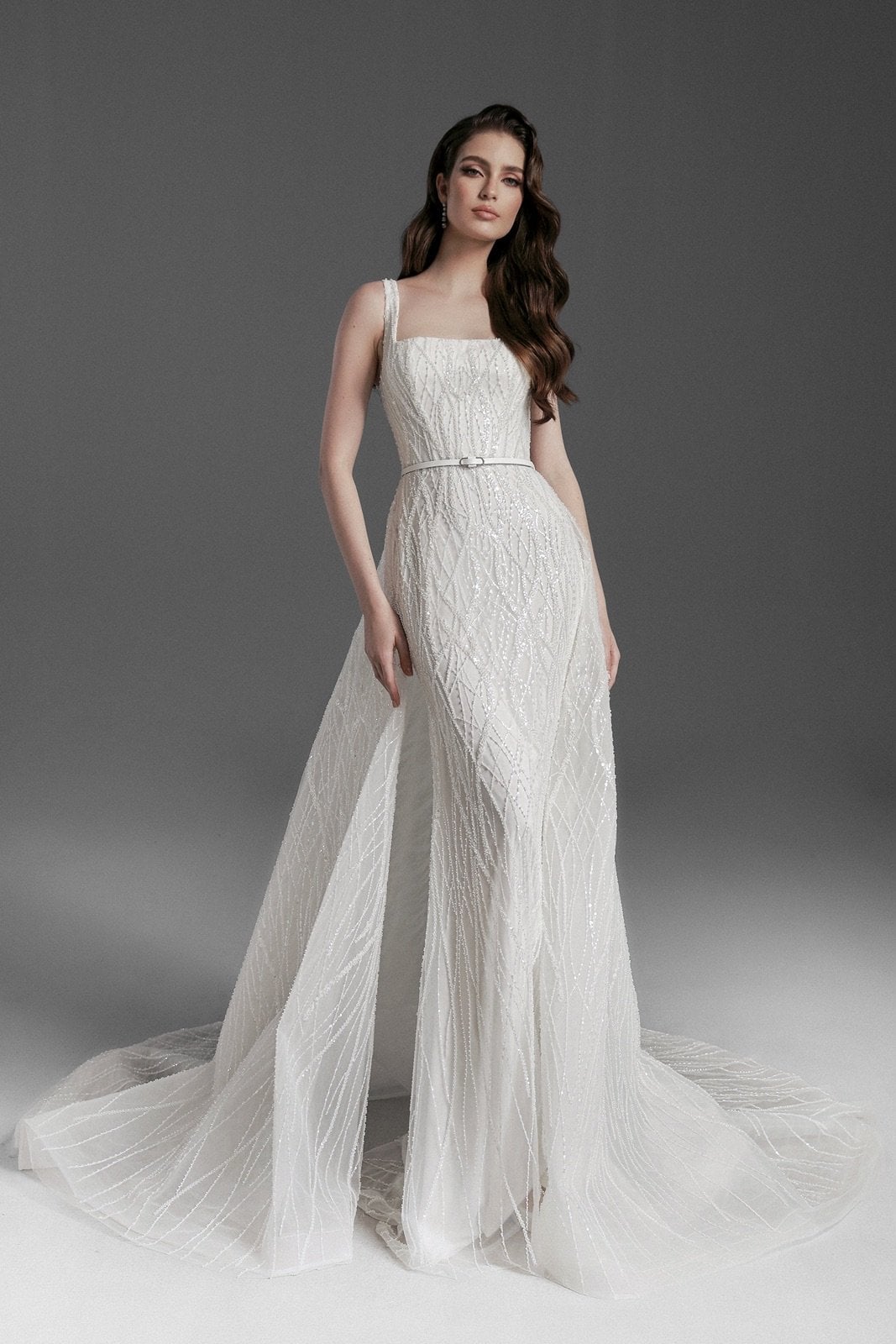 Dany Tabet Rita beaded, square neck fitted wedding dress