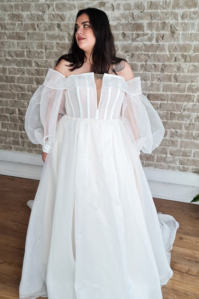 Off the shoulder plus size wedding dresses
