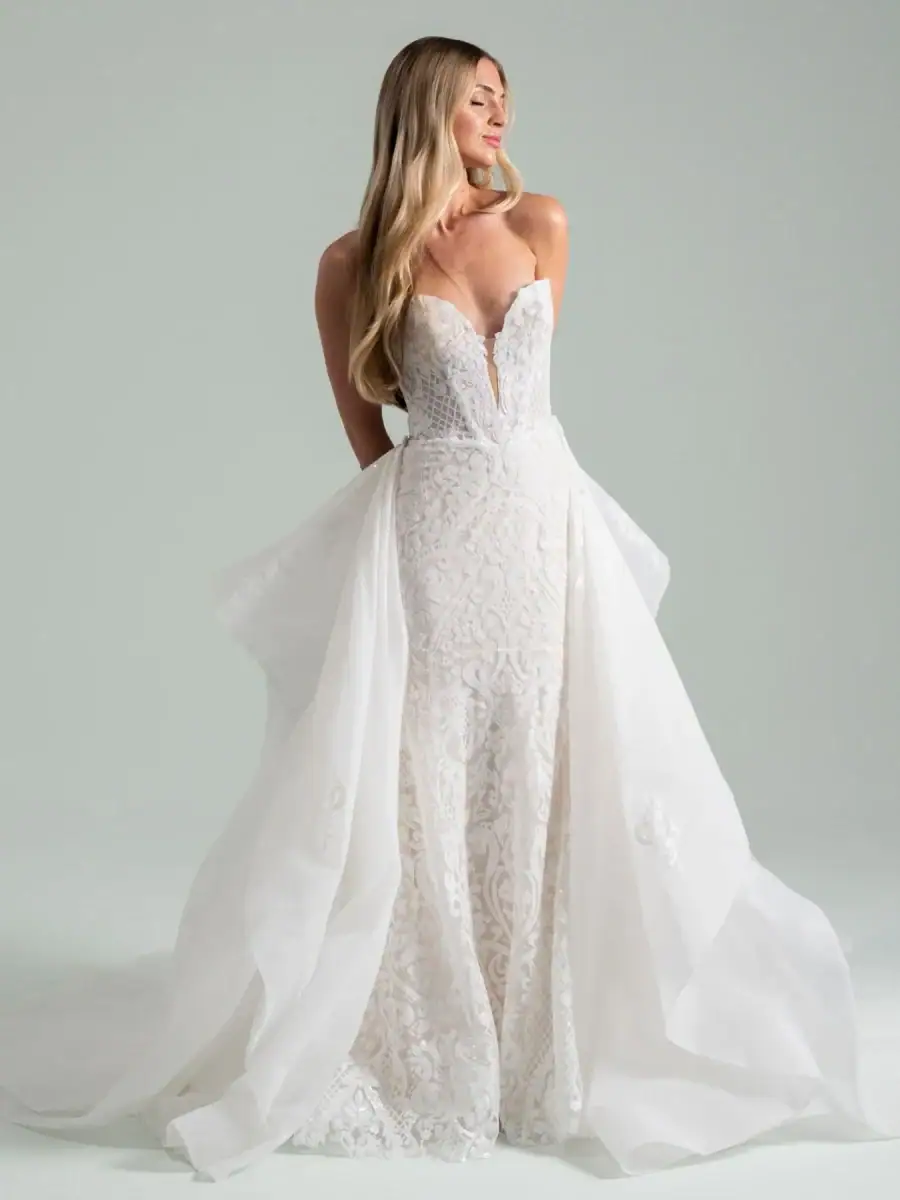 Lace fit n flare wedding dress with matching tulle overskirt