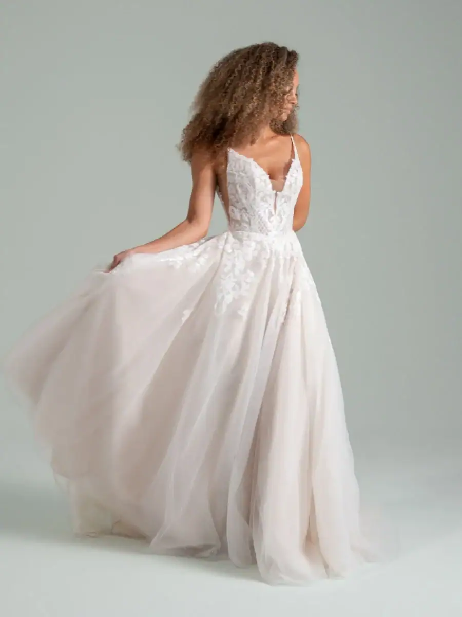 Tulle A-line wedding dress with cascading floral appliques