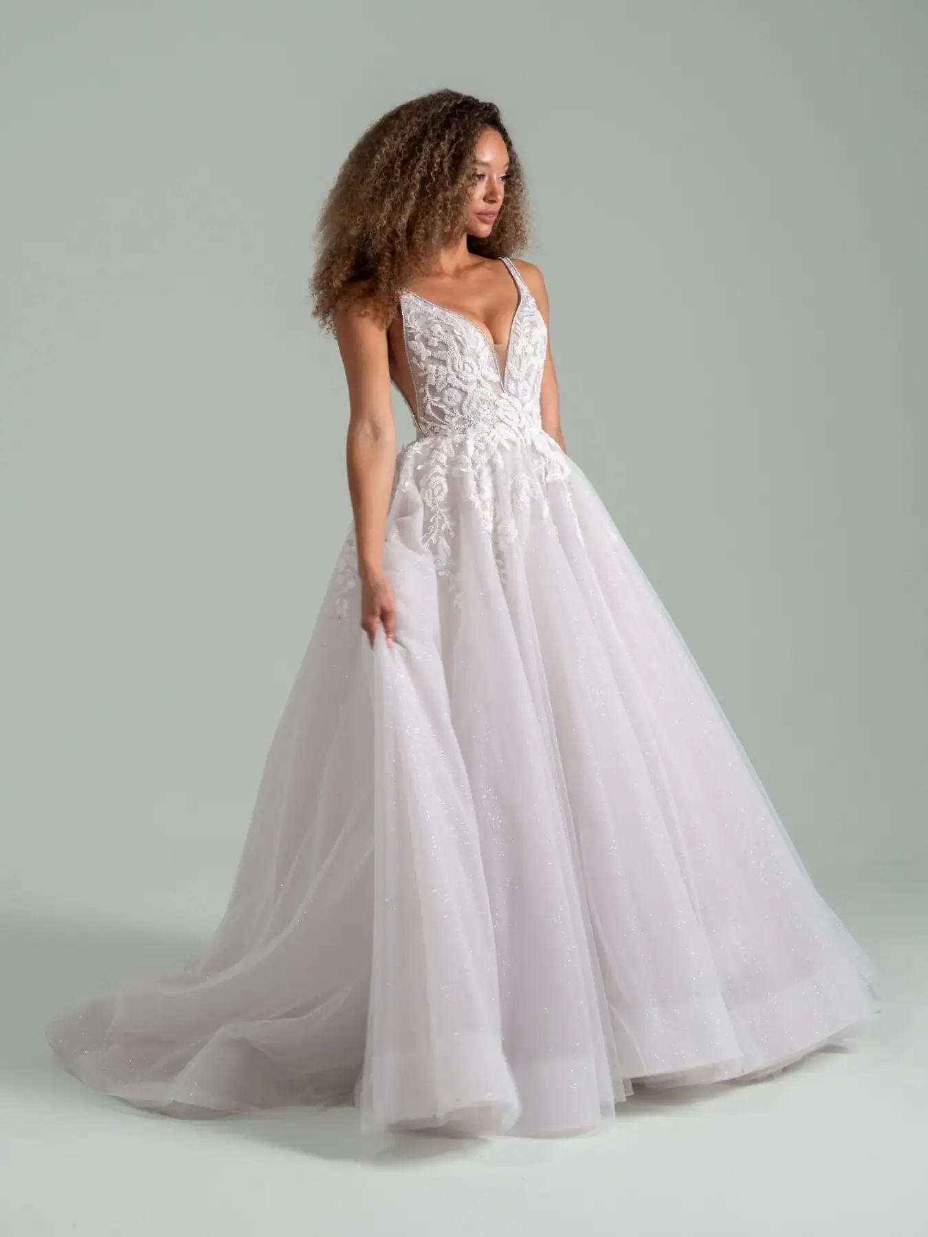 Tulle ball gown with floral appliques