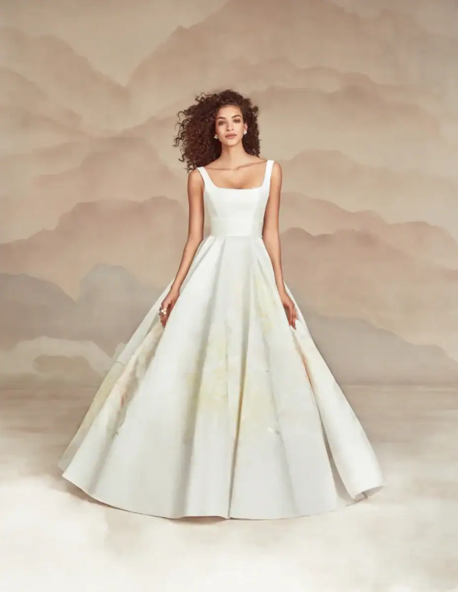 Ball gown wedding dress with square neckline