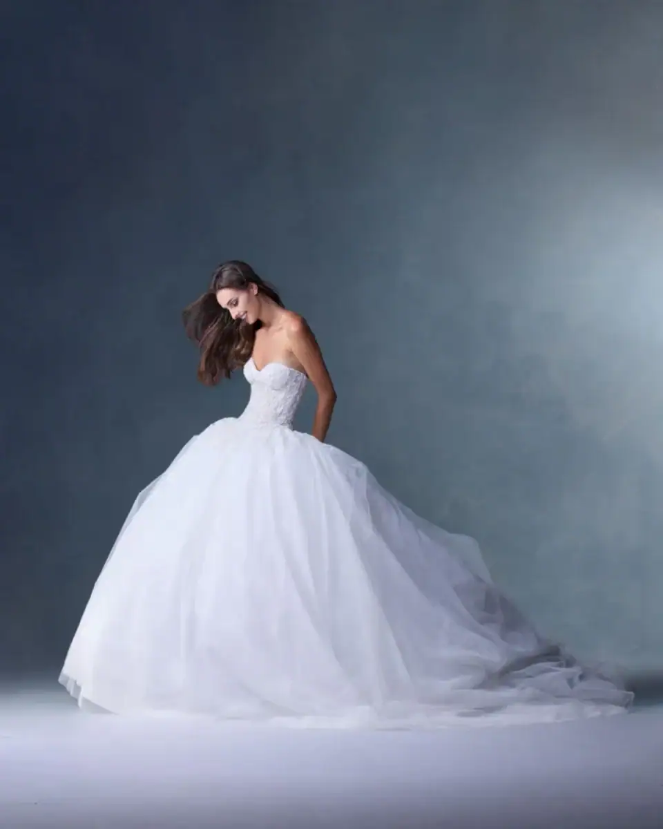 Tulle ball gown wedding dress with strapless sweetheart bodice