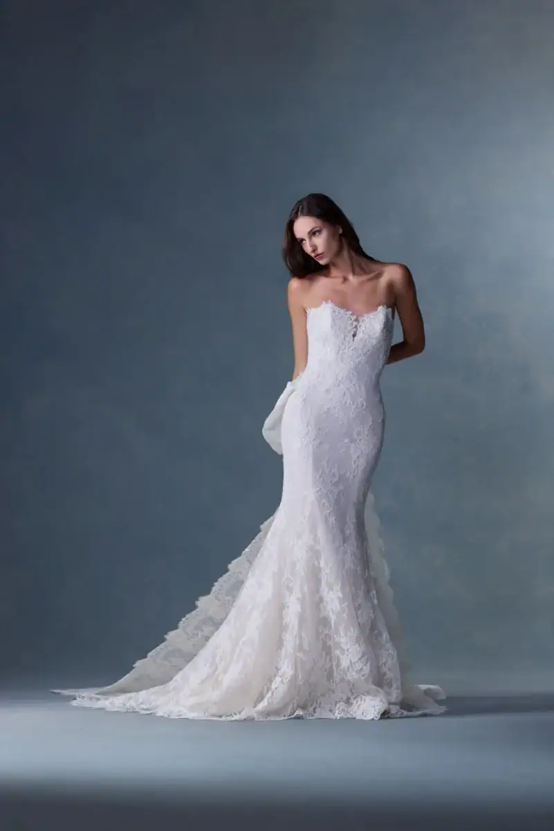 lace fit n flare wedding dress with bow at the back