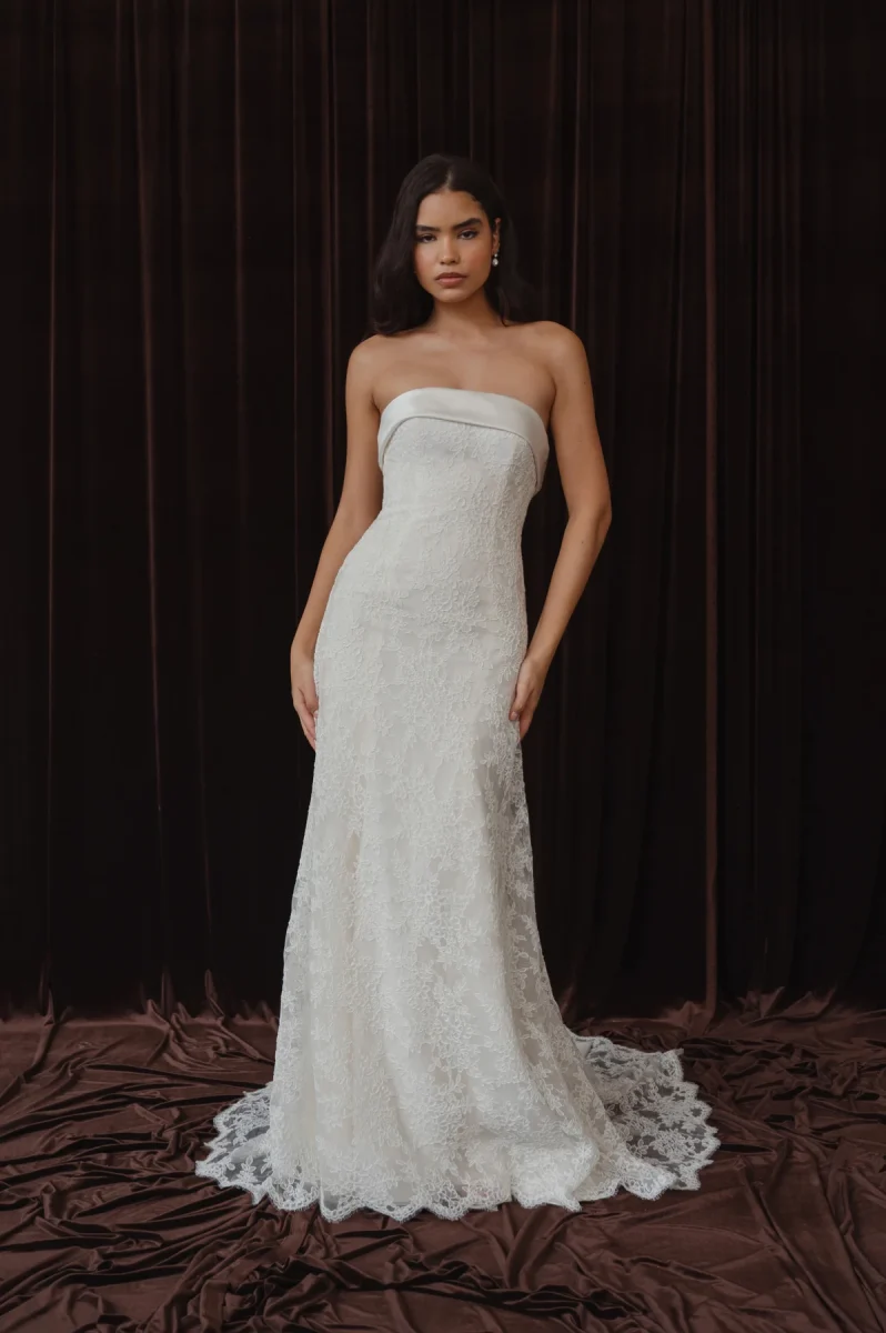 jenny yoo lace wedding dress with strapless square neckline