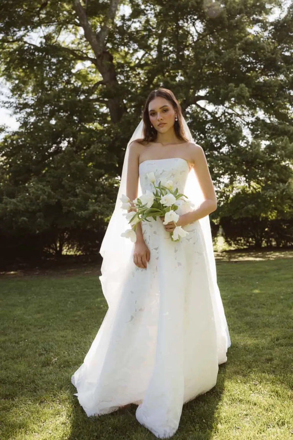 Printed A-line wedding dress with straight neckline