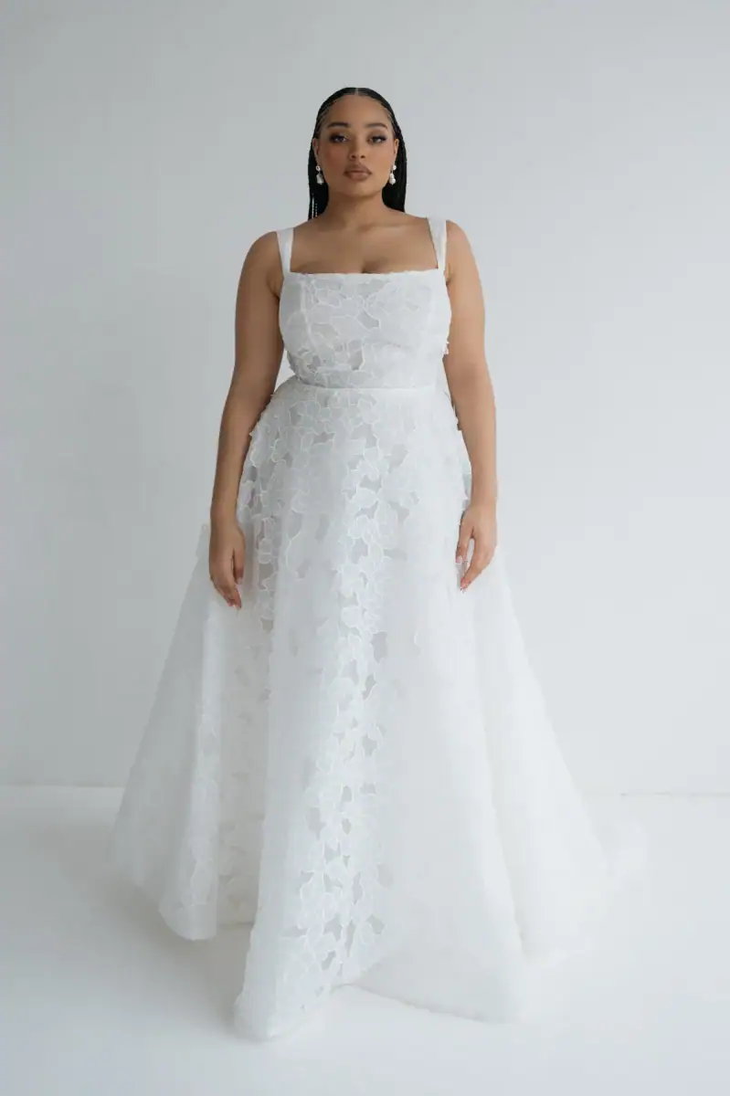 jenny yoo charlie a-line wedding dress with floral applique
