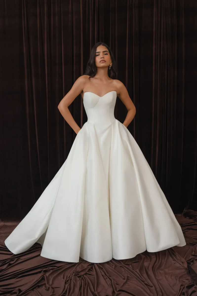 jenny yoo ball gown with basque waist and pockets