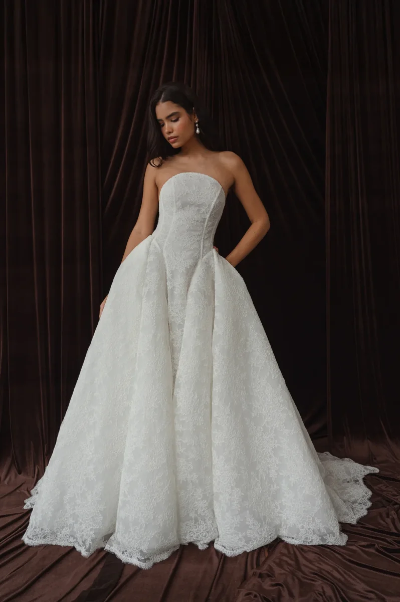 jenny yoo ball gown with basque waist and strapless rounded neckline