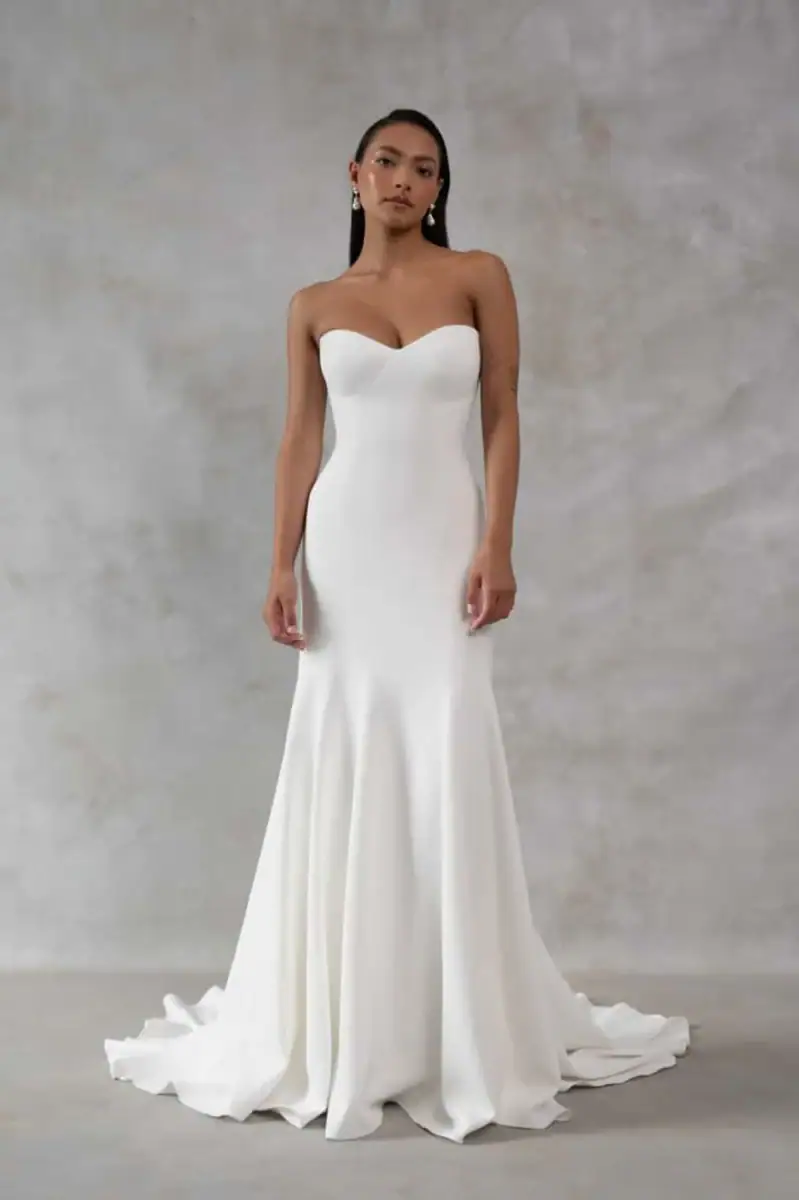 jenny yoo crepe fitted wedding dress with sweetheart bodice