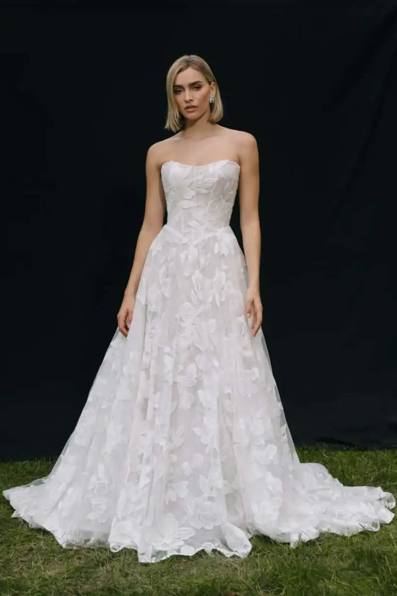 jenny yoo floral a-line wedding dress with basque waist