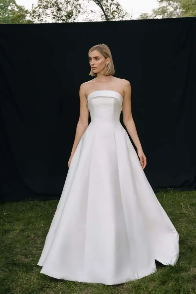 jenny yoo mikado a-line wedding dress with banded strapless neckline
