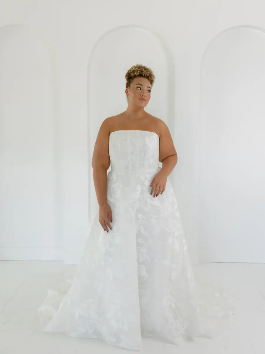 la curve by beccar wedding dress with strapless neckline and floral print
