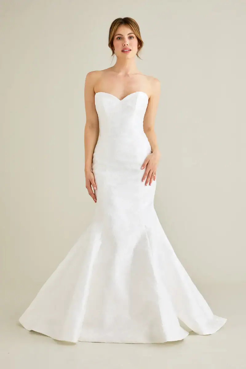 lea-ann belter nicole mikado fit and flare wedding dress with strapless sweetheart neckline