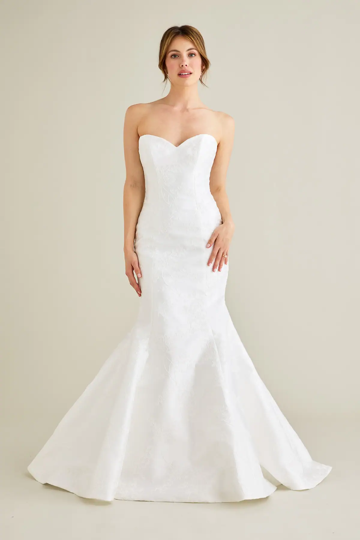 lea-ann belter nicole mikado fit and flare wedding dress with strapless sweetheart neckline