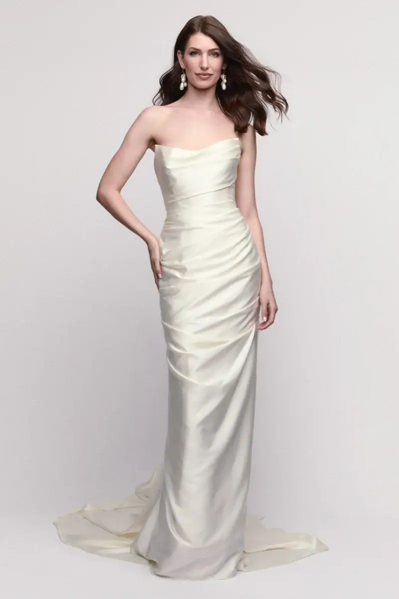 Silky fit and flare wedding dress with strapless neckline