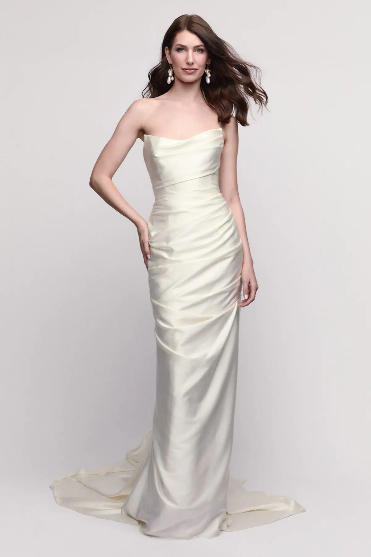 Silky fit and flare wedding dress with strapless neckline