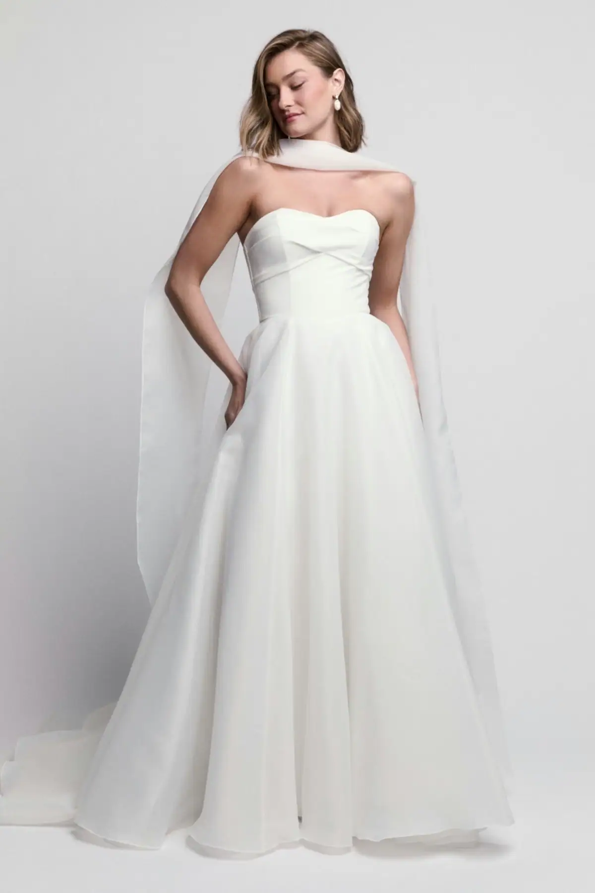 locket by watters eden organza a-line wedding dress with strapless sweetheart neckline and matching scarf