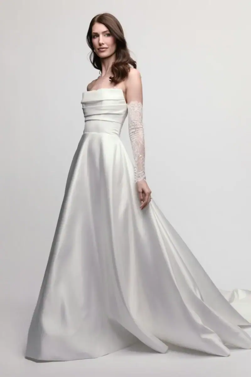 wtoo by watters silky a-line wedding dress with lace sleeves