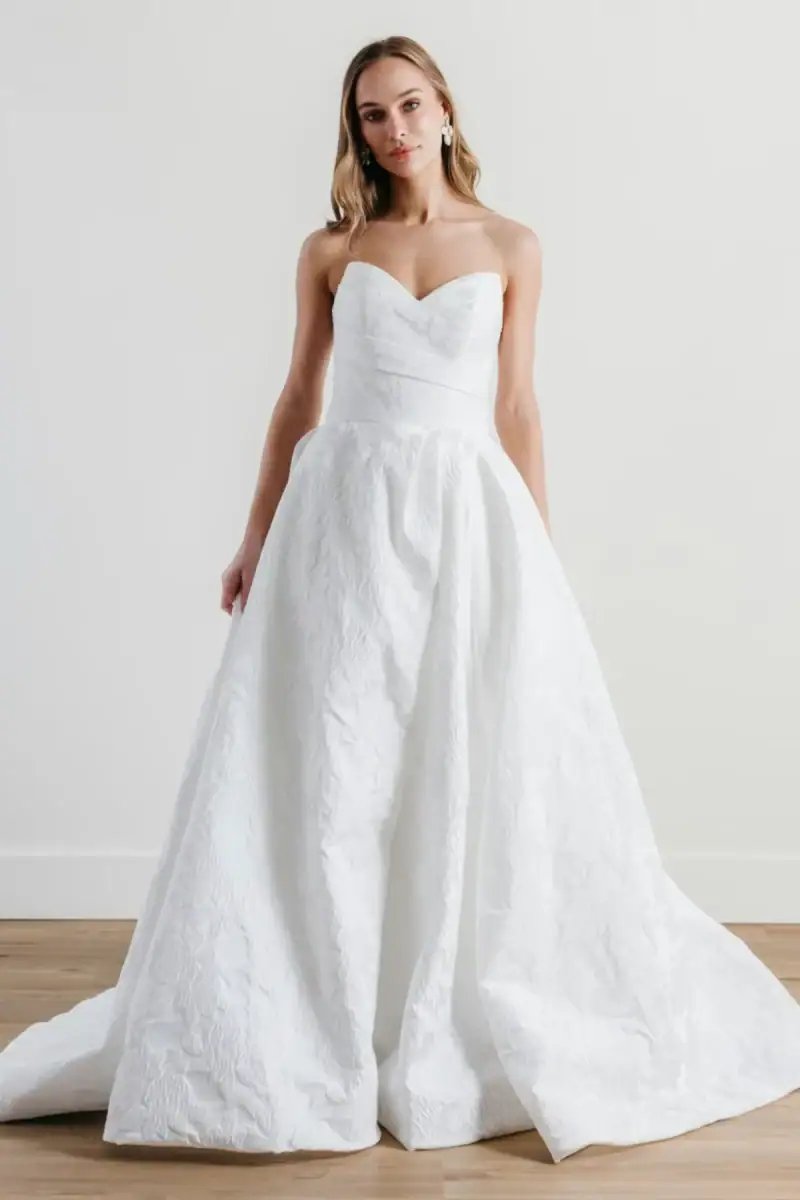 wtoo by watters printed jacquard ball gown wedding dress with strapless neckline