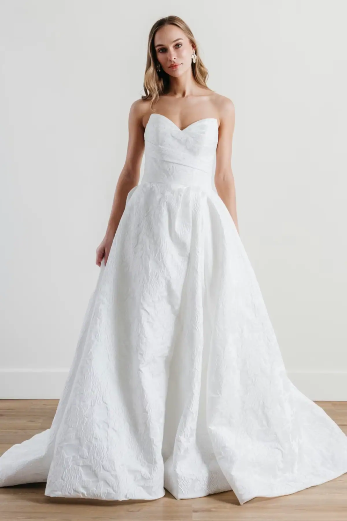 wtoo by watters printed jacquard ball gown wedding dress with strapless neckline