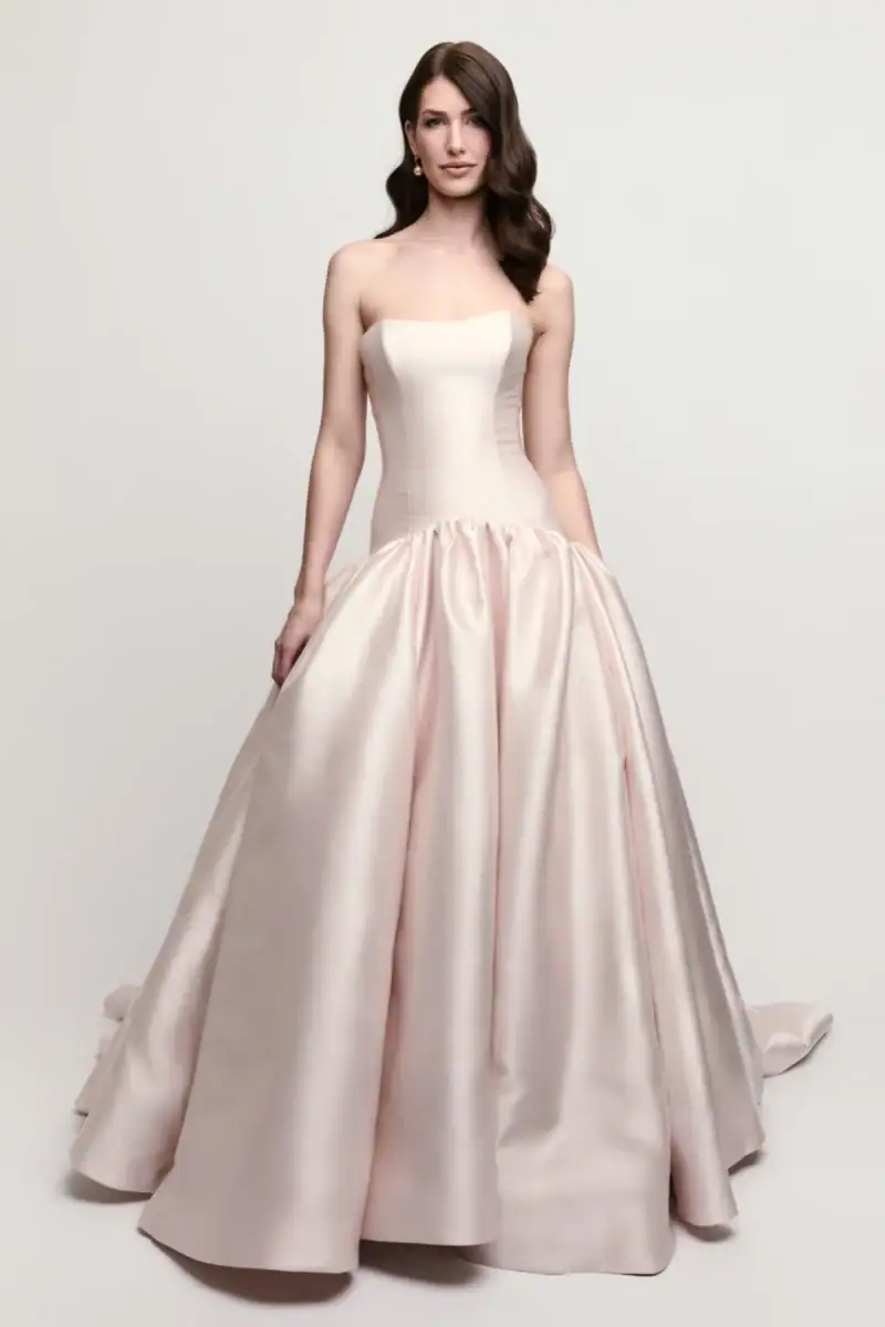wtoo by watters ball gown wedding dress with drop waist and strapless neckline