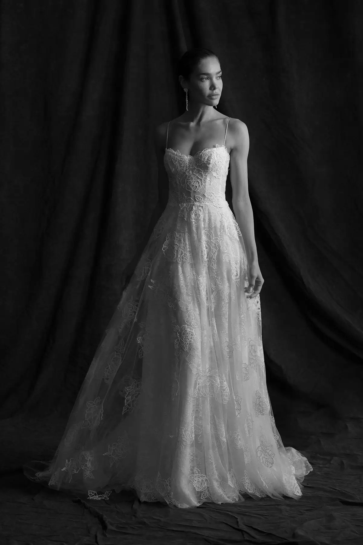 Lace a-line wedding dress with strapless sweetheart neckline