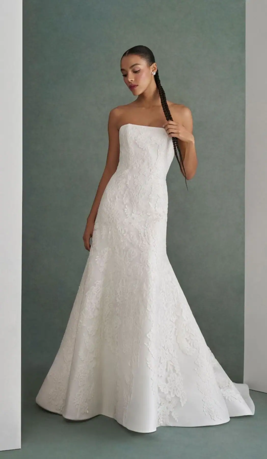 lace printed fit n flare wedding dress with straight neckline