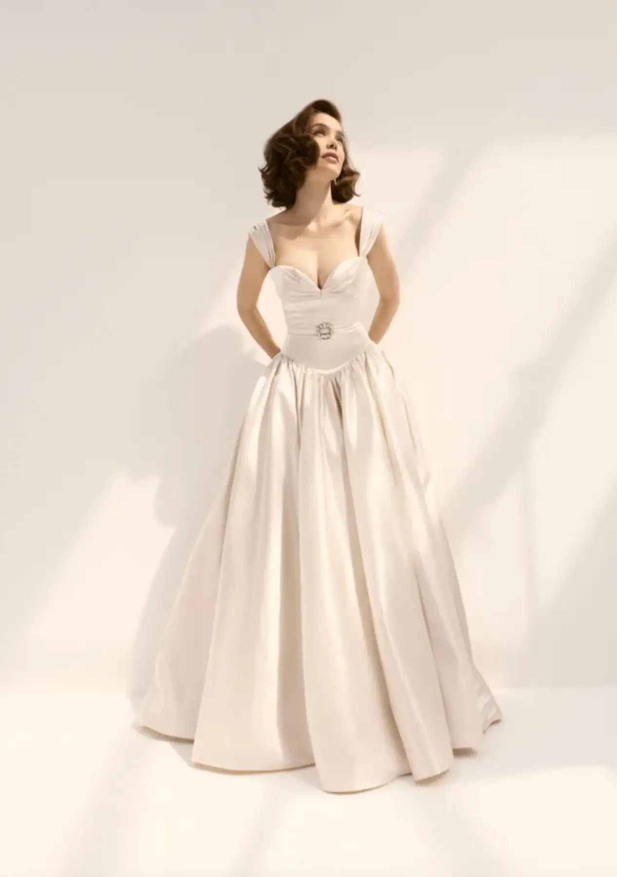 mark ingram silky ball gown wedding dress with basque waist and sweetheart neckline