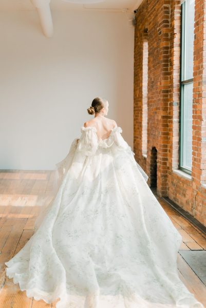 Monique Lhuillier Bloom bridal ball gown with long train