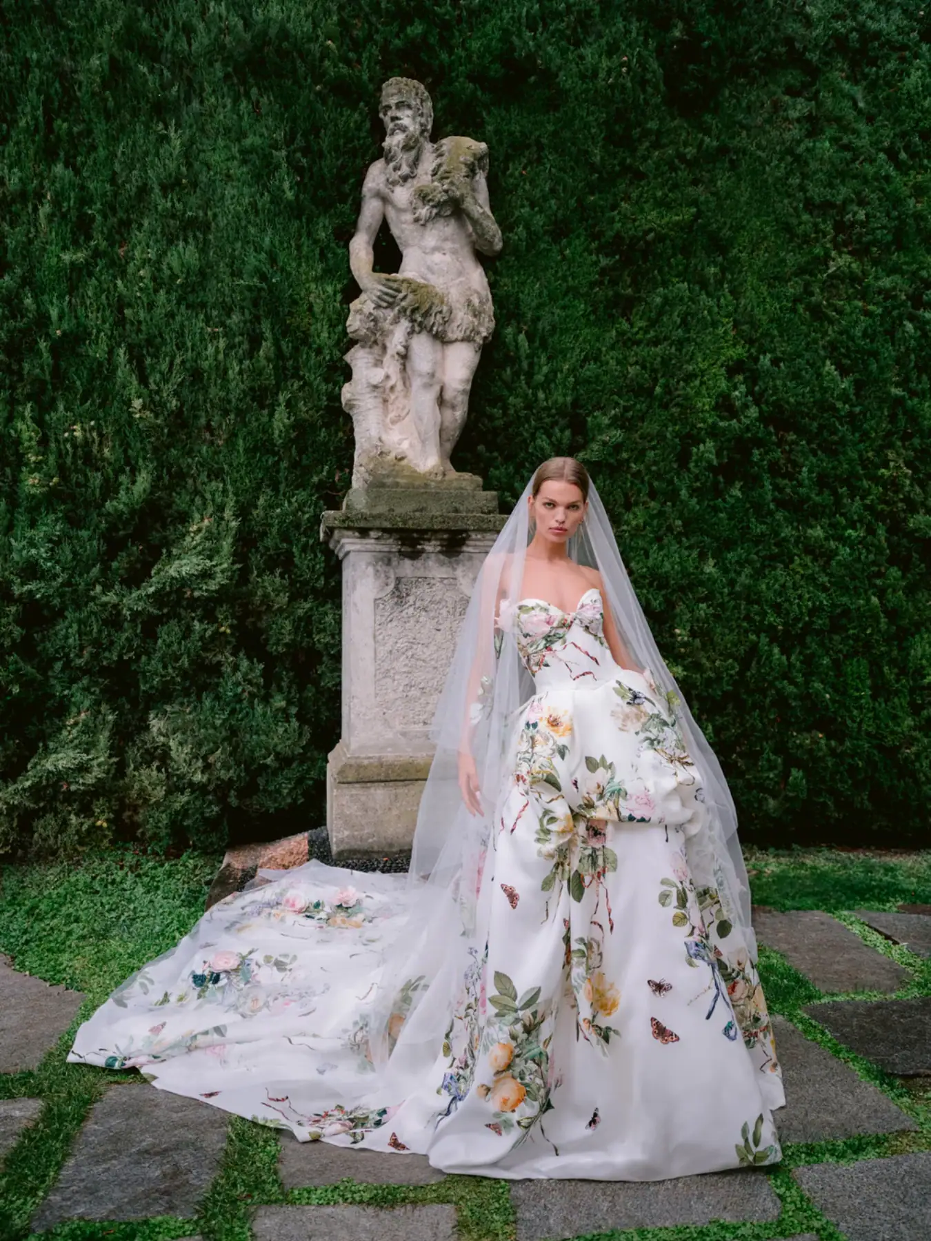 monique lhuillier ravello printed ball gown wedding dress
