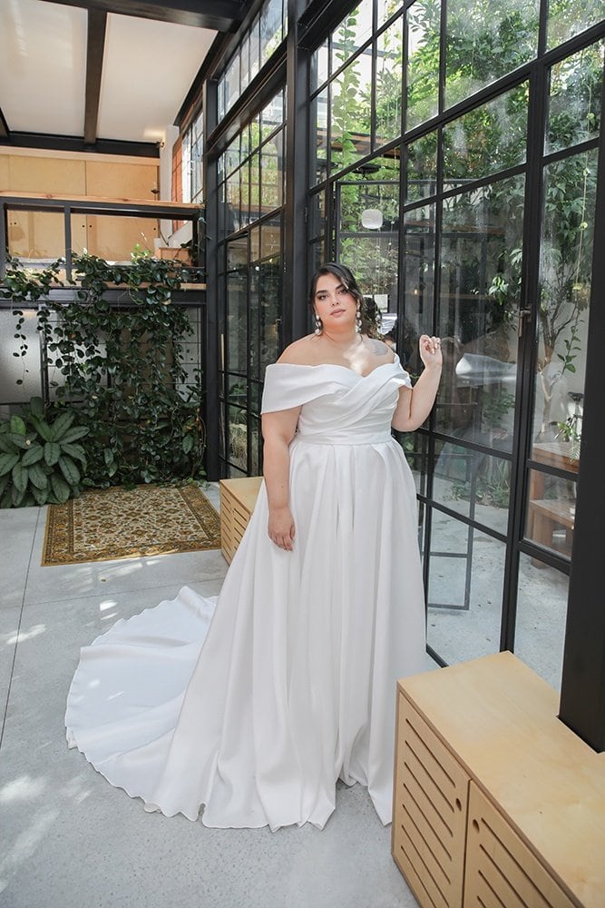 Off the shoulder plus size wedding dresses