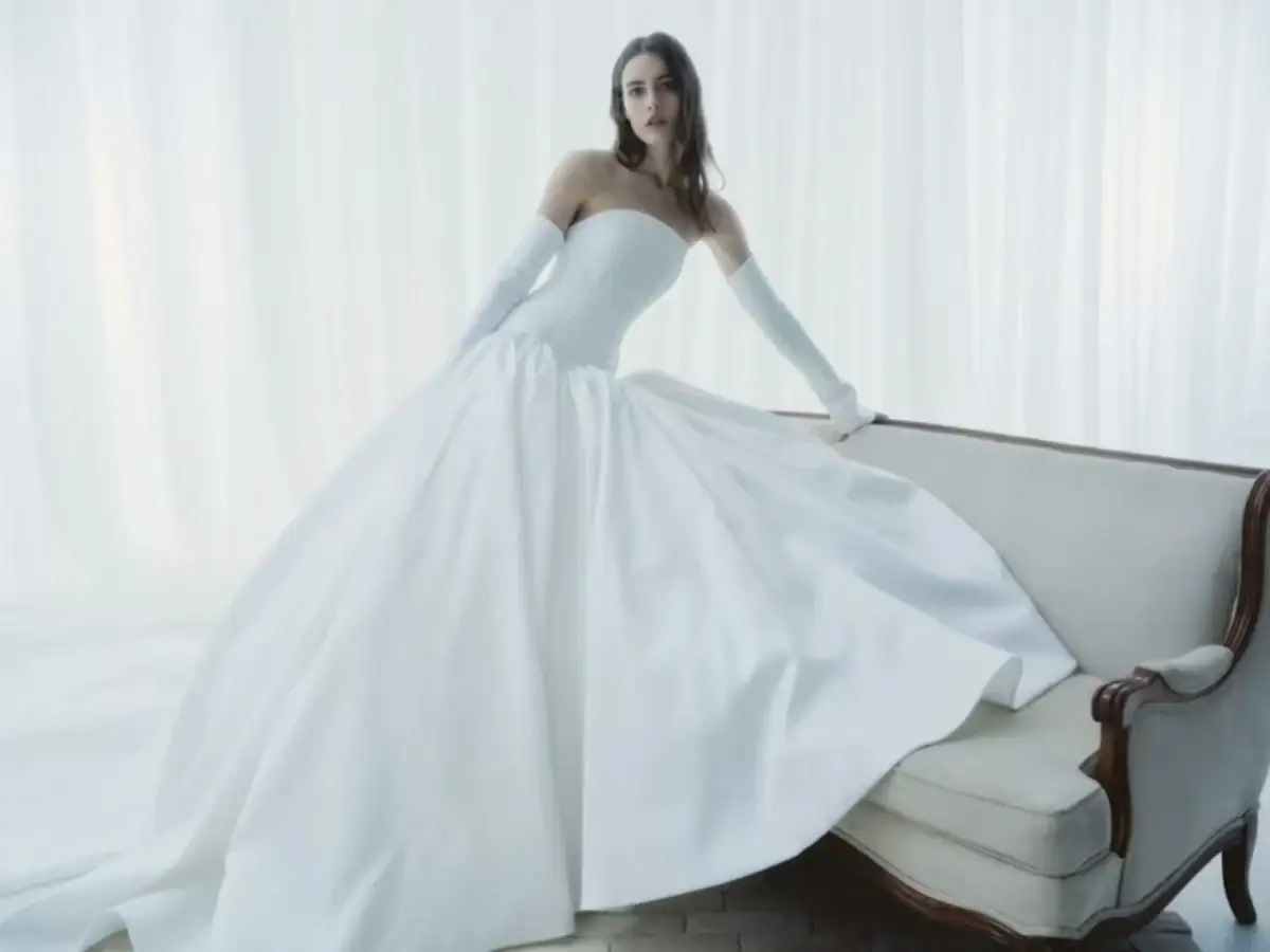 rivini silky ball gown wsedding dress with dropped waist