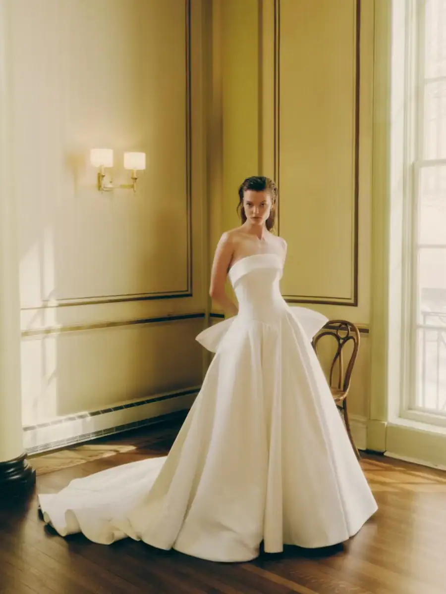 rivini wells strapless ball gown wedding dress with cuffed neckline