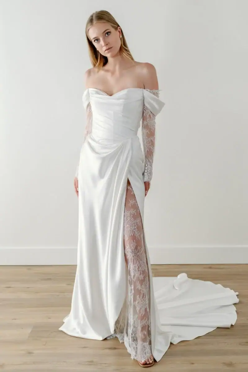 watters harlow long sleeve wedding dress with lace details