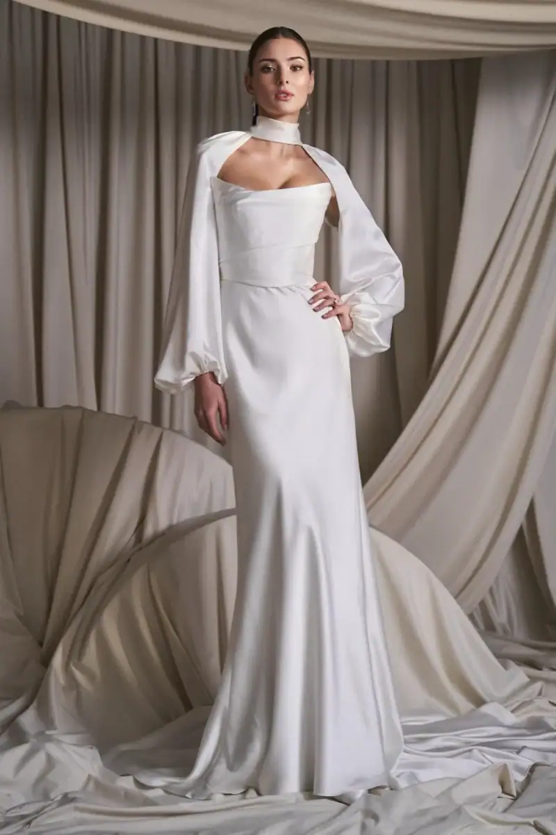 watters leora fitted strapless wedding dress with matching shrug