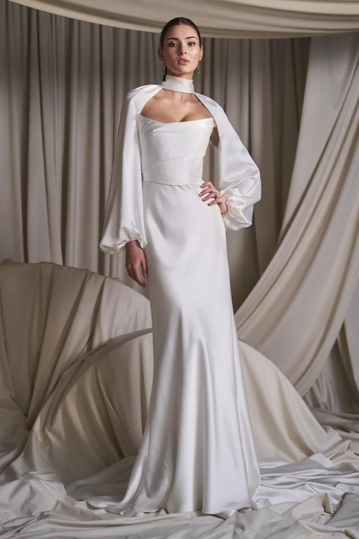 watters leora fitted strapless wedding dress with matching shrug
