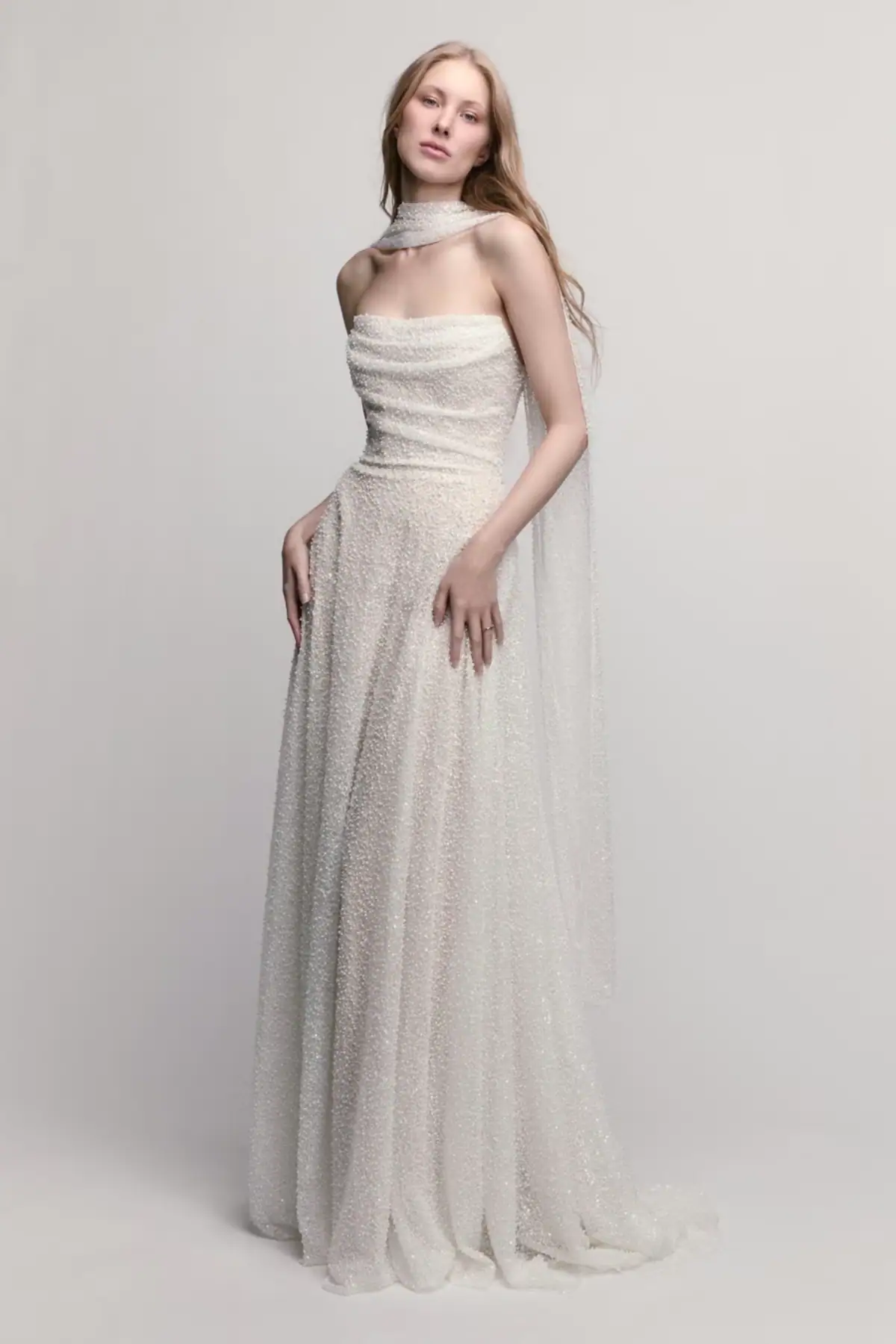 lace slim a-line wedding dress with matching neck scarf